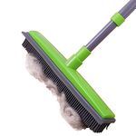 Pet Hair Removal Broom Carpet Rake with Squeegee,Soft Push Broom Bristle 59'' Rubber Broom Carpet Sweeper with Squeegee Adjustable Long Handle, Removal Pet Human Hair, Green