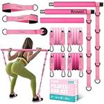 Pilates Bar Kit with Resistance Bands, Pilates Workout Equipment for Legs, Hip, Waist, Arm, Squats Exercise Equipment for Home Workouts, Adjustable 3-Section Pilates Bar Kit for Women & Men