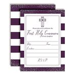 Purple and Silver Stripes First Holy Communion Religious Party Invitations, 20 5"x7" Fill in Cards with Twenty White Envelopes by AmandaCreation