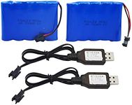 Blomiky 2 Pack 6.0V 700mAh Ni-CD AA Rechargeable Battery Pack SM2P Plug and 2 USB Charger Cable Fit for Old Version 11.5Inch Amphibious Stunt RC Cars Vehicles / 6V 700mAH and USB 2