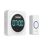 Costar Wireless Door Bell for Home with 24-Hour Time Display Calling Bell for Office- Cordless Door Bell Up to 1000ft Range with 58 Chimes, 5 Level Volume (Pebble 700 White)