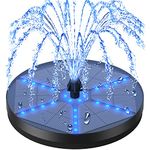 Solar Bird Bath Fountain Pump, GAIZERL Upgraded 4W Solar Water Fountain Built-in 4000 Capacity Battery with Fixer and 7 Nozzle Solar Powered Fountain Pump for Garden, Pond, Pool, Fish Tank, Outdoor