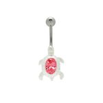 Red Cz Jeweled Turtle Belly Button Ring