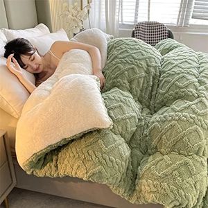 Thickened Super Soft Insulation Hibiscus Winter Quilt, Cashmere and Hibiscus Double Fabrics, Breathable Warmth Fluffy Plush Double Sided Velvet Blanket (Green,220 * 240cm/86.61 * 94.49in (5KG))