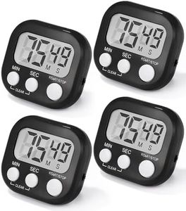 Birshe Timer da Cucina 4 Pezzi Timer Nero Digitale Timer Piccolo Timer con Magnetico e Supporto,Allarme Forte Conteggio Fino e Conto Alla Rovescia Timer per Cottura al Forno Studio Allenamento Fisico