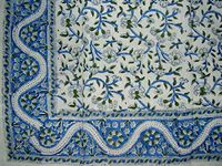 India Arts Hand Block Printed Floral Square Cotton Tablecloth 72" x 72" Blue