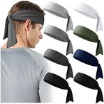 Jesries 8 Pack Men Head Tie Headbands Workout Sport Hairbands Non Slip Moisture Wicking Sweatband Adjustable Hair Bands for Fitness Athleti