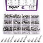 Swpeet 420Pcs 3 Types Head 410 Stainless Steel Pan Head & Hex Washer Head & Wafer Head Self Drilling Screws Assortment Kit, Sheet Metal Screws Head Self Tapping Screws (Assortment Kit, Silver)