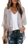 Womens Summer Tops Kimono Cardigan Floral Beach Cover up Casual Jackets Shirts（Light Gray，S）