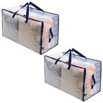 VENO 2 Pack Heavy-Duty Oversize Large Storage Bag Organizer with Zips and Tag Pocket for Moving, Clothes Storage, Laundry Bag, Packing, House Solutions, Sustainable, Water-Resistant (Clear, 2 Pack)