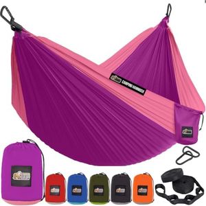 GORILLA GRIP Durable Portable Camping Hammock, Holds 500lbs with Heavy Duty Tree Straps, Comfortable Travel Swing, Camp Hammocks, Easy to Use and Install, Outdoor Essentials, Purple, 10x6.5 FT