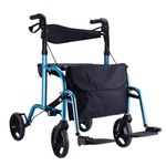 Euro Style Aluminum 2-in-1 Adjustable Folding Handle Rollator Walker with Storage Space