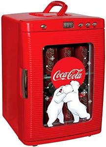 Coke Mini Fridge For Bedrooms 25L Cool Box 28 Can Table Top Fridge Beverage Mini Fridges with Display Window & LED Light For Drinks RV Camping Car & Travel 12v Portable Cooler Warmer by Coca-Cola,Red