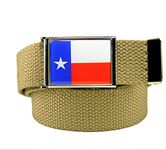 Build A Belt® Texas Flag Flip Top Men's Belt Buckle with Canvas Web Belt - Beige -