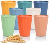 8PCS Wheat Straw Cups Plastic Cups Unbreakable Drinking Cup Reusable Dishwasher Safe Water Glasses(Multicolor)