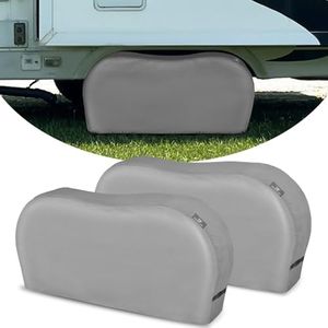 Explore Land Tough Dual Axle Tire Cover for Truck SUV Trailer Camper RV - Heavy Duty Wheel Protector Universal Fit Tire (Dual Alex Tire Cover-Charcoal, M (Fits Tire Diameters 26''-28.75''))