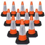 12 x 460mm 1-Piece High Traffic Cones for Street Safety - Strong and Durable Outdoor Cones with Very Low Centre of Gravity - U.K Made Safety Cones