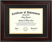 DOAI ART 8.5 x 11 Diploma Frame Classic Mahogany Display 8.5x11-inch with Black Over Gold Mat or 11x14 Document &Certificate Without Mat, Gold Beads Hanging Hardware Included, Tabletop