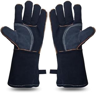 YOUYA Extreme Heat & Fire Resistant Gloves Leather with Kevlar Stitching,Perfect for Fireplace, Stove, Oven, Grill, Welding, BBQ, Mig, Pot Holder, Animal Handling, Black-Grey 14in/35cm…