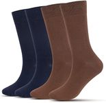 Athlemo Men's Dress Socks 4 Pack Crew Business Casual Sock Moisture Wicking Super Soft, 2navy/2brown(4 Pairs)