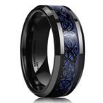 King Will Men's 8mm Blue Carbon Fiber Black Celtic Dragon Tungsten Carbide Ring Wedding Band 9