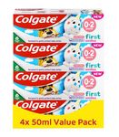 Colgate Kids Toothpaste Multipack 0-2 Years 4 x 50ml – gentle milk teeth toothpaste – contains dentist-recommended level of fluoride – 0% artificial colourants, flavours and sweeteners