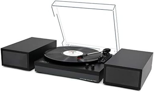 LP&No.1 Vinyl Record Player with Stereo External Speakers, 3-Speed Belt-Drive Turntable for Vinyl Albums with BT 5.0 Wireless Playback, Built-in Pre-Amplifier & Auto Stop, Black Leather