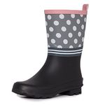 Laura Ashley Ladies High Cut Mid Calf Dot Rubber Rain Boots, Pink, 7