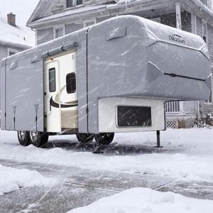 DikaSun 5th Wheel RV Covers 28' ~ 31', Fifth Wheel Travel Trailer Cover with 7-PLy Layers Windproof Waterproof Toy Hauler Camper Cover RV Skirting for Winter Protection