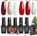 Beetles Candy Cane Gel Nail Polish Set - 6 Pcs Gel Polish Glitter Burgundy Red Sparkle Gel Kit Snow White Silver Nail Gel Nail Art Design Soak off LED Gel