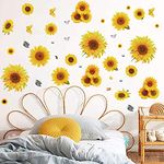 BWCXXZH 3D Sunflower Wall Decals Butterfly Stickers, Removable Yellow Flower Butterfly Wall Decor Sunflower Wallpaper Window Clings Water Bottle Stickers for Kids Girls Room Kitchen Nursery Party