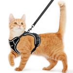 Cat Harness and Leash for Walking Escape Proof Soft Adjustable Cat Leash Breathable Comfortable Vest Easy to Wear Kitten Harness for Outdoor Travel (Black, S (7-12lb))