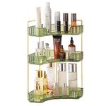 Corner Bathroom Counter Organiser, Vanity Trays for Bathroom, Skincare Makeup Organiser Shelf, Vanity Organiser, Bathroom Counter Shelf for Cosmetics, Toiletries, Lotions, Perfumes (3 Tiers, Green)