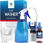 Medi Grade All-in-One Ear Wax Removal Kit with Large Capacity Bottle 300ml and Olive Oil Ear Drops 10ml - Safe Home Ear Cleaner - Reusable Ear Cleaning Kit with 2 Nozzles, 5 Tips & Ear Basin