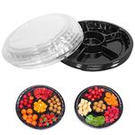 10 Pcs Round Plastic Appetizer Tray with Lid,Divided Serving Tray, Disposable Food Storage Trays Containers, Plastic Tray Storage,Fruit Platter Vegetable Trays for Party and Buffet 10.4 Inch