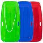 3-Pack Plastic Snow Sled for Kids & Adults 35" x 17" - Flexible Toboggan Sleds with Pull Rope & Two Handles for up to 2 Sledders Winter Snow Sledding Downhill Outdoor (Green, Blue & Red)