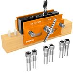 BLEKOO Self Centering Doweling Jig Kit, Drill Jig for Straight Holes Biscuit Joiner Set with 6 Drill Guide Bushings, Adjustable Width Drilling Guide Power Tool Accessory Jigs (Gold)