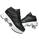 KOFUBOKE 2-in-1 Roller Skates & Sneakers Unisex Retractable Wheels Outdoor Fun & Fitness Kick Roller Shoes, Black, 7