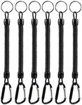 DNHCLL Pack of 6 Black Coiled Fishing Lanyard with Carabiner Fishing Ropes Secure Pliers Lip Grips Tackle Fish Tools