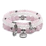 Jovivi 3pcs Amethyst Rose Quartz Crystal Beaded Chakra Bracelets Natural Healing Energy Lotus Charm Beads Stone Reiki Stackable Stretch Bracelets Set for Women, Large,Medium, Stone, no gemstone