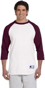 Champion Men's Raglan Baseball T-Shirt, White/Maroon, Large