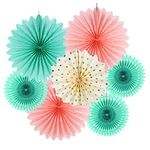 SUNBEAUTY Paper Fans Decorations Kit Mint Green Party Paper Hanging Decorations for Wedding Bridal Shower Baby Shower Summer Birthday Party Supplies Cream Rose Pink 7 Pcs