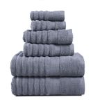 Luxury Ribbed Bath Towels - 100% Cotton Towels for Bathroom, Zero Twist, Textured Shower Towel, Absorbent, Quick Dry, 2 Bath Towels, 2 Hand Towels, 2 Wash Cloths (6 Piece Set) - Cool Grey