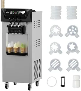 PioneerWorks Commercial Ice Cream Machine, 20-28L/H Yield, 2200W 7L X 2 Capacity, LCD Display, Auto Clean Adjustable Hardness 3 Flavor for Restaurant Snack Bars