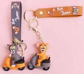 TERA 13 Keychain for Kids Metal Keychain 3D rubber Keychain with strap, keychain for Bikes and Cars Key Ring Hook Holder Car Pendant Gift for Girls Boys and Men (2 pcs cat & mouse)