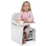 Children's Table & Chair Set, Kids Desk Chair with Storage Bin, Toddler Mysize Chair Desk for Art Craft, Snack Time, Homeschooling, Homework, Activity Table Set for Ages 3+, Playset Furniture, White