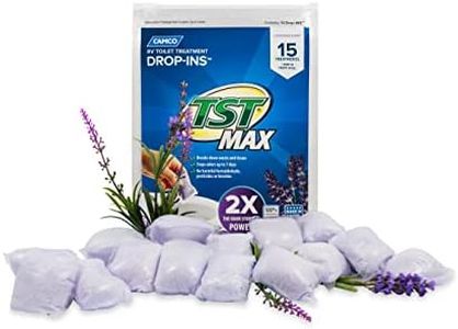 Camco TST MAX RV Toilet Treatment Drop-INs | Features a Biodegradable Septic Safe Formula, a Lavender Scent, and is Ideal for RVing, Boating, and More | 15 count (41559)