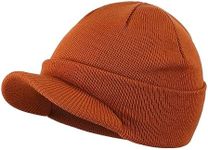 Home Prefer Men's Winter Beanie Hat with Brim Warm Double Knit Cuff Beanie Cap (Pumpkin)