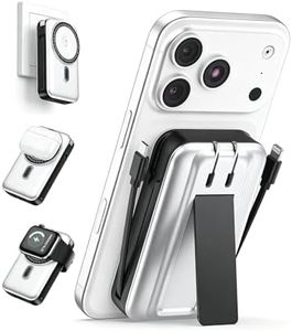 DR.HILL Magnetic Battery Pack Real Capacity 10000mAh, 22.5W Fast Charging Portable Charger with Built-in Cables & AC Wall Plug, Portable Power Bank for Apple Watch Phone 17/16/15/14/13 (White)