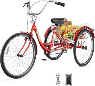 Betterland 7-Speed Adult Tricycle with Large Basket 24 Inch, Stable 3-Wheel Trike Bike Cruise Bicycle for Shopping, Beach and City Trike Perfect for Women,Men, Seniors(Red)